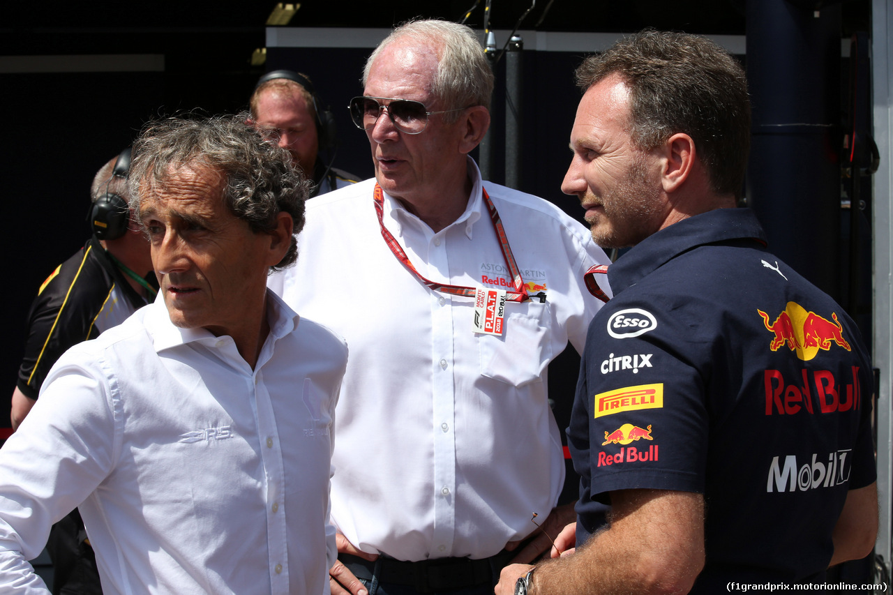 GP MONACO, 26.05.2018 - Prove Libere 3, Alain Prost (FRA) Renault Sport F1 Team Special Advisor, Helmut Marko (AUT), Red Bull Racing, Red Bull Advisor e Christian Horner (GBR), Red Bull Racing, Sporting Director