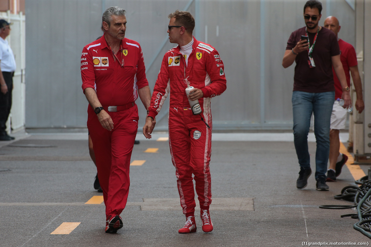 GP MONACO, 26.05.2018 - Prove Libere 3, Maurizio Arrivabene (ITA) Ferrari Team Principal e Sebastian Vettel (GER) Ferrari SF71H
