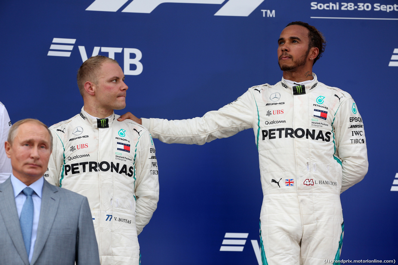 GP RUSSIA, 30.09.2018 - Gara, Vladimir Putin (RUS) Russian President, 2nd place Valtteri Bottas (FIN) Mercedes AMG F1 W09 e Lewis Hamilton (GBR) Mercedes AMG F1 W09 vincitore