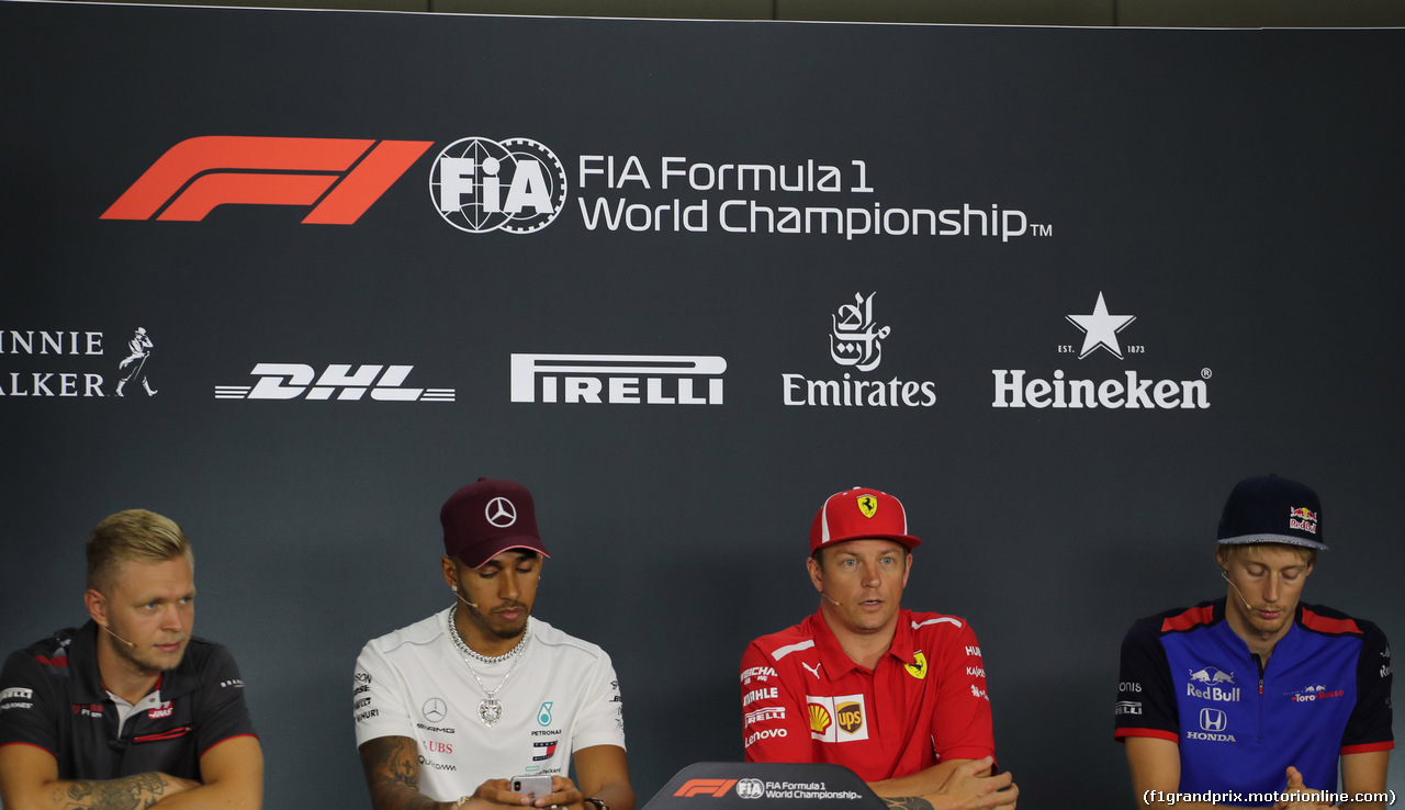 GP SINGAPORE, 13.09.2018 - Conferenza Stampa, Kevin Magnussen (DEN) Haas F1 Team VF-18, Lewis Hamilton (GBR) Mercedes AMG F1 W09, Kimi Raikkonen (FIN) Ferrari SF71H e Brendon Hartley (NZL) Scuderia Toro Rosso STR13