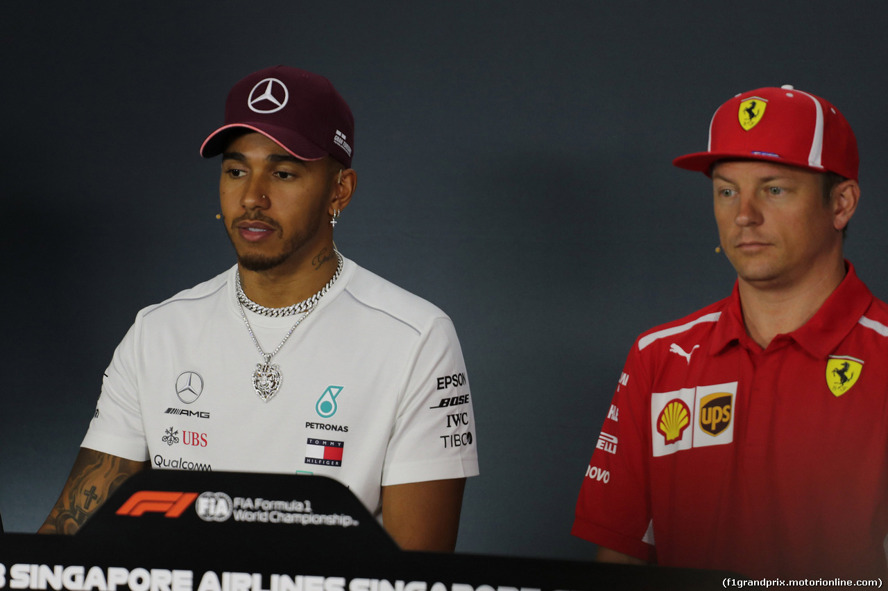 GP SINGAPORE, 13.09.2018 - Conferenza Stampa, Lewis Hamilton (GBR) Mercedes AMG F1 W09 e Kimi Raikkonen (FIN) Ferrari SF71H