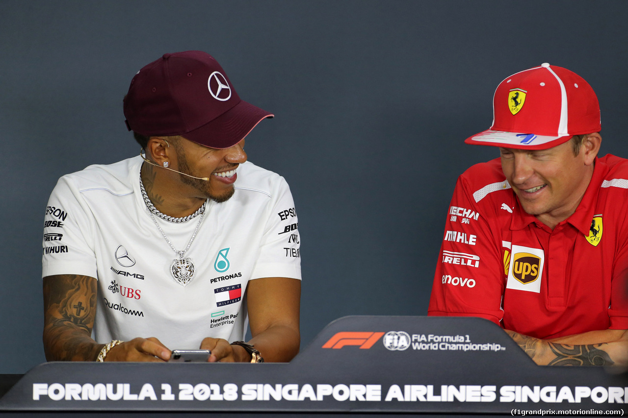 GP SINGAPORE, 13.09.2018 - Conferenza Stampa, Lewis Hamilton (GBR) Mercedes AMG F1 W09 e Kimi Raikkonen (FIN) Ferrari SF71H