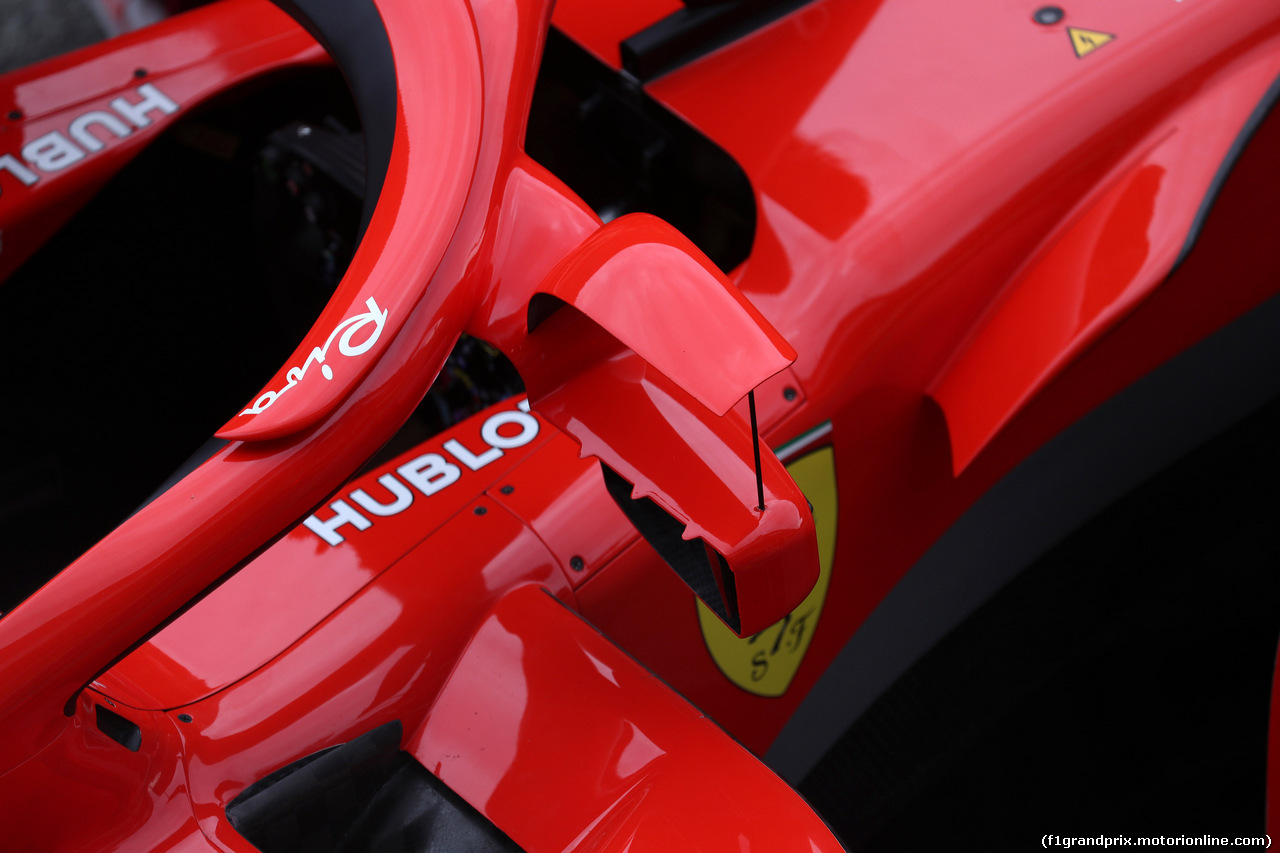 GP SPAGNA, 10.05.2018 - An Ferrari SF71H with wing mirror on the Halo cockpit cover.