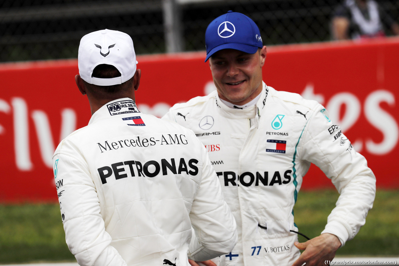 GP SPAGNA, 12.05.2018 - Qualifiche, Lewis Hamilton (GBR) Mercedes AMG F1 W09 pole position e 2nd place Valtteri Bottas (FIN) Mercedes AMG F1 W09