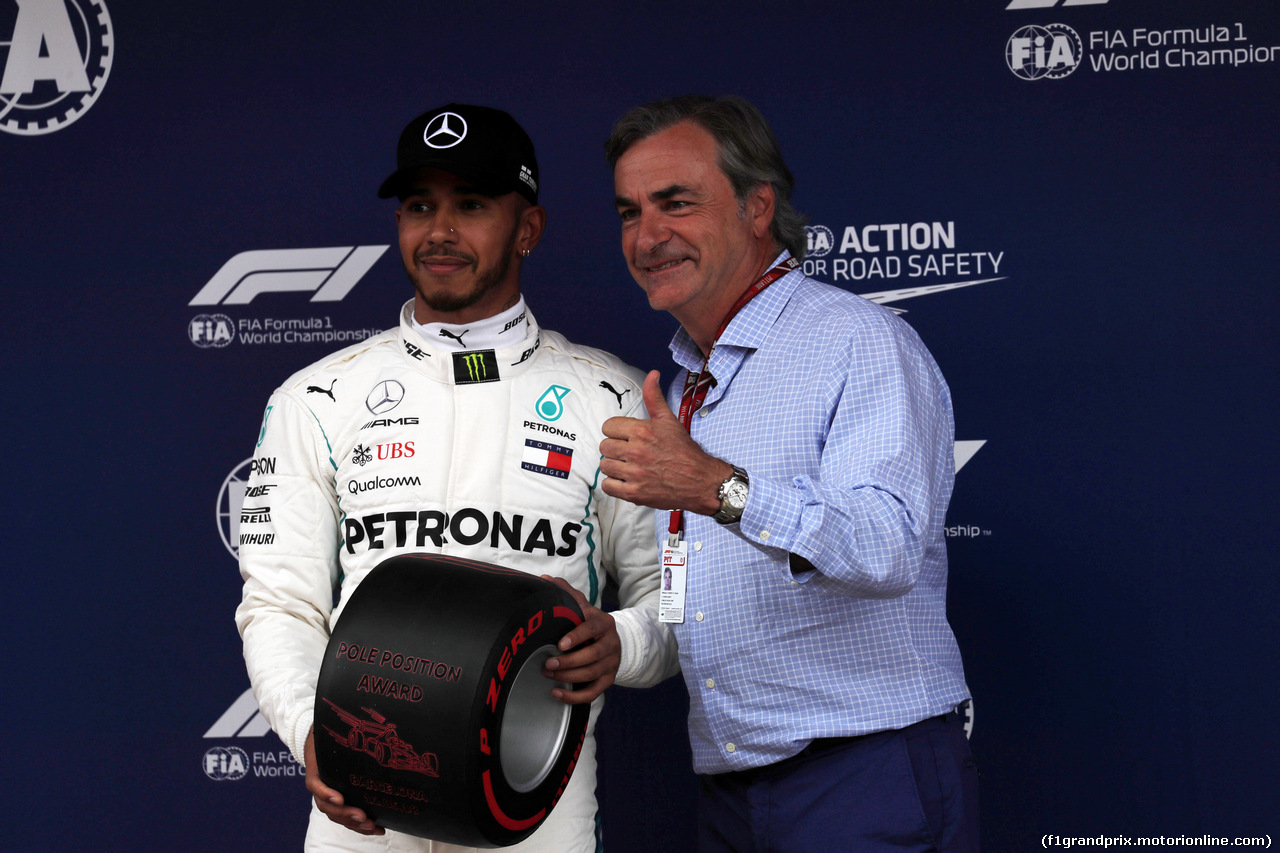 GP SPAGNA, 12.05.2018 - Qualifiche, Lewis Hamilton (GBR) Mercedes AMG F1 W09 pole position e Carlos Sainz (ESP) WRC Champion former