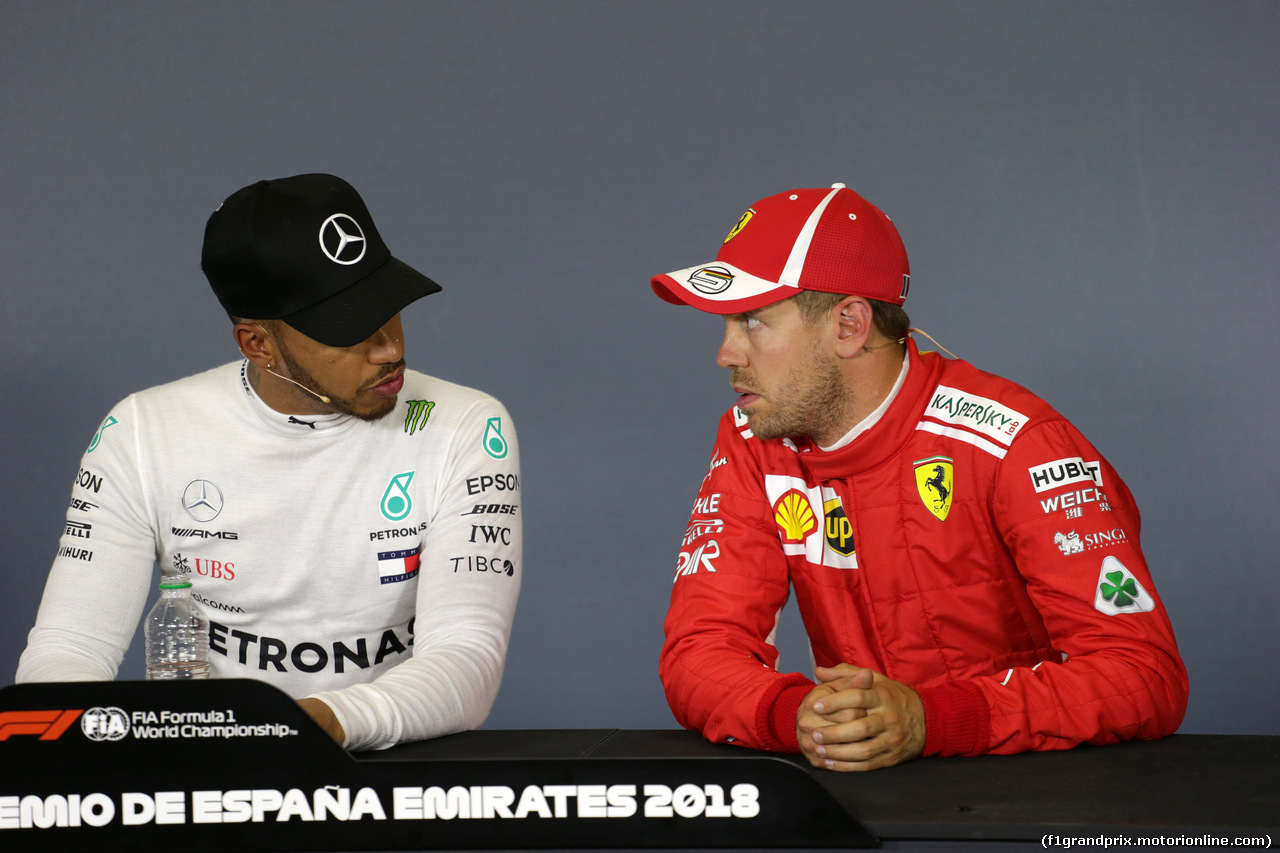 GP SPAGNA, 12.05.2018 - Qualifiche, Conferenza Stampa, Lewis Hamilton (GBR) Mercedes AMG F1 W09 e Sebastian Vettel (GER) Ferrari SF71H