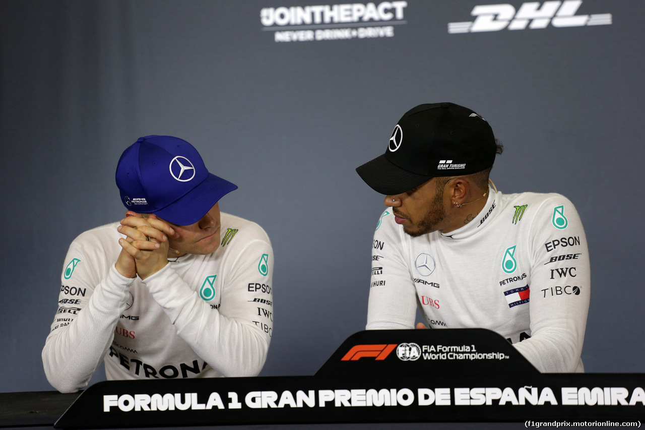 GP SPAGNA, 12.05.2018 - Qualifiche, Conferenza Stampa, Valtteri Bottas (FIN) Mercedes AMG F1 W09 e Lewis Hamilton (GBR) Mercedes AMG F1 W09