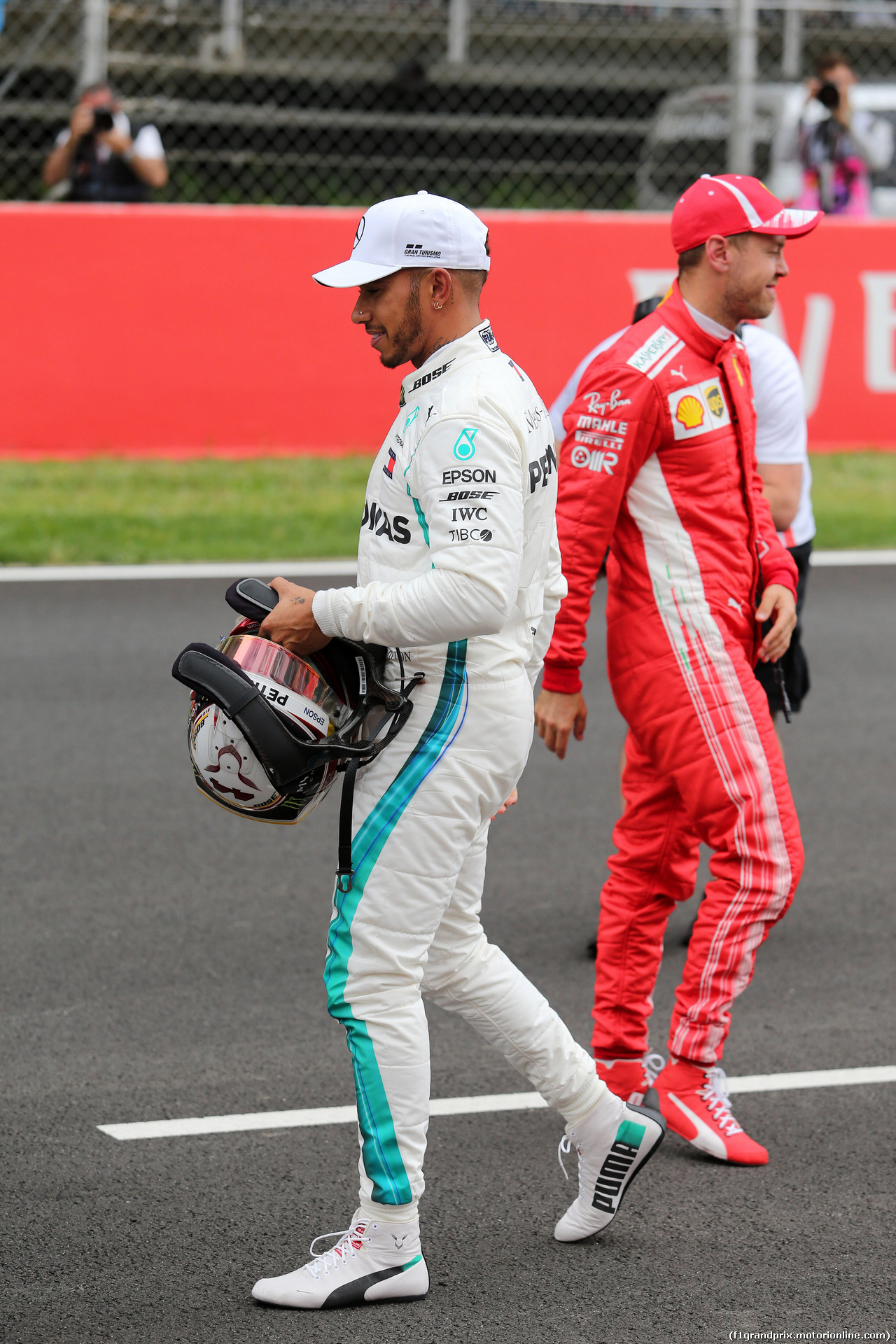 GP SPAGNA, 12.05.2018 - Qualifiche, Lewis Hamilton (GBR) Mercedes AMG F1 W09 pole position e 3rd place Sebastian Vettel (GER) Ferrari SF71H