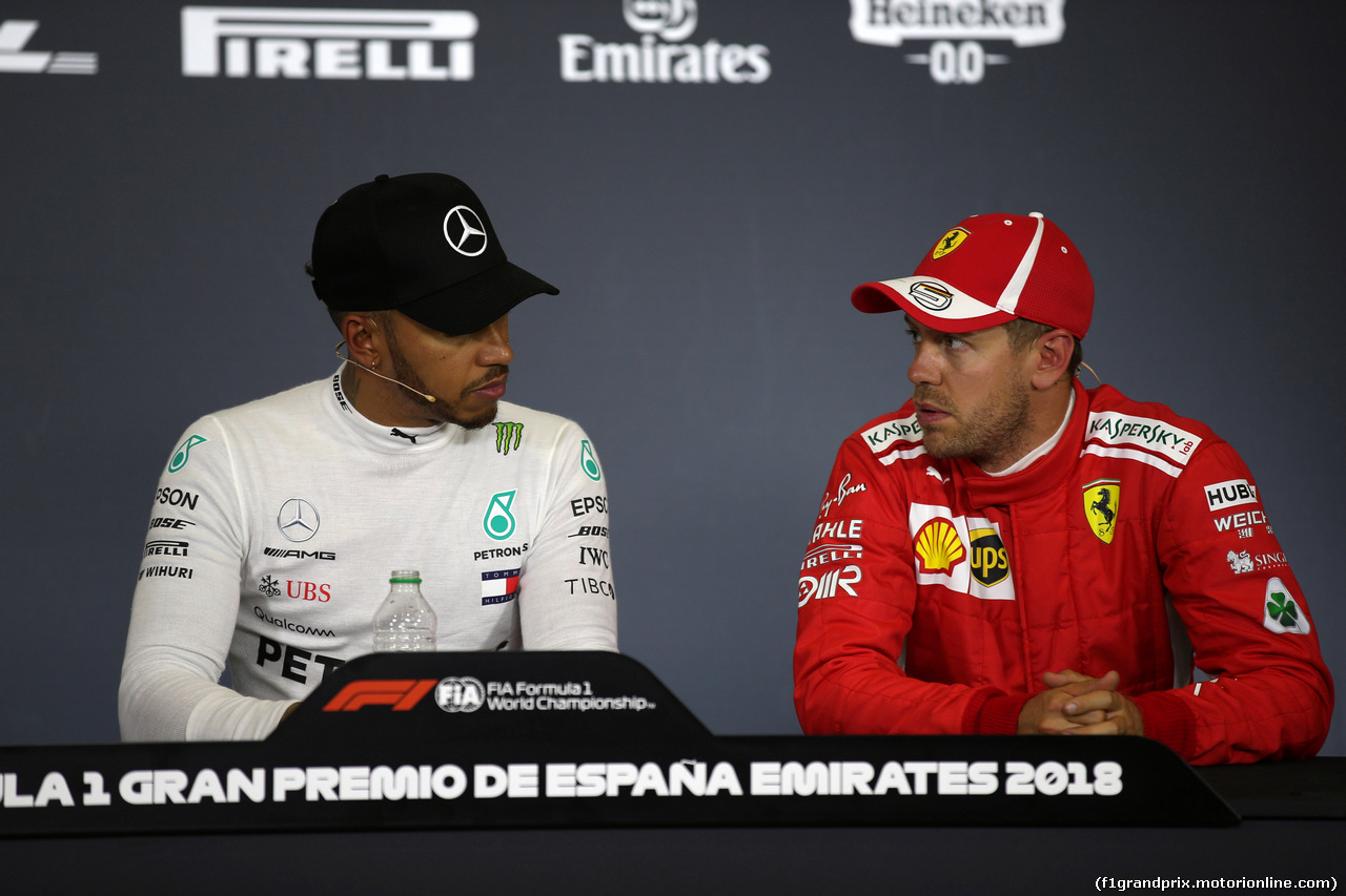 GP SPAGNA, 12.05.2018 - Qualifiche, Conferenza Stampa, Lewis Hamilton (GBR) Mercedes AMG F1 W09 e Sebastian Vettel (GER) Ferrari SF71H