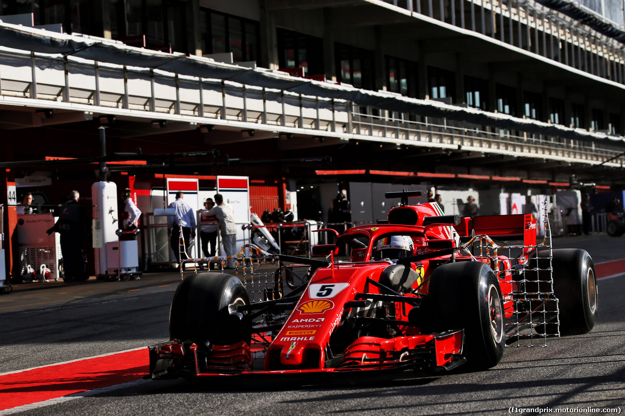 TEST F1 BARCELLONA 15 MAGGIO, Sebastian Vettel (GER) Ferrari SF71H running sensor equipment.
15.05.2018.