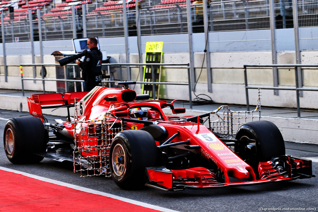 TEST F1 BARCELLONA 15 MAGGIO, Sebastian Vettel (GER) Ferrari SF71H running sensor equipment.
15.05.2018.