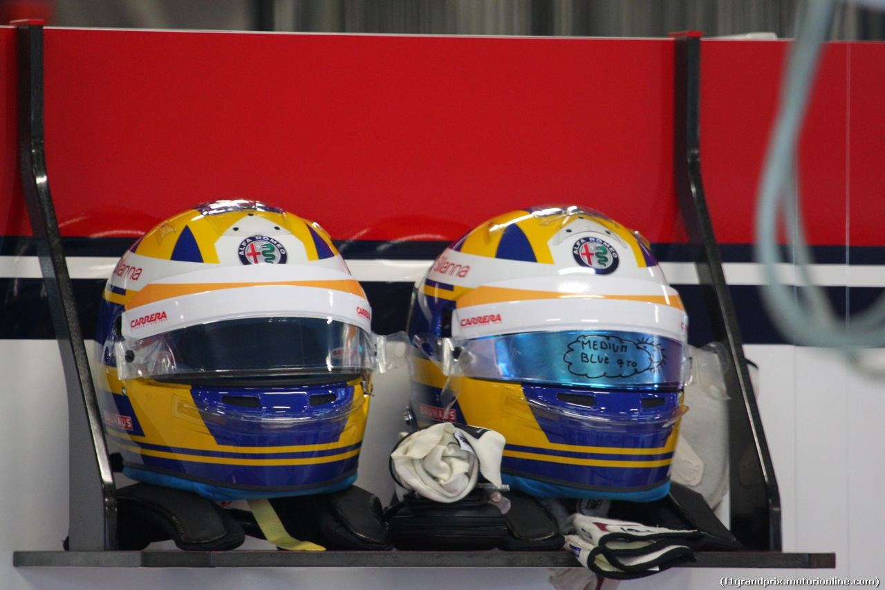 TEST F1 BARCELLONA 1 MARZO, 28.02.2018 - The helmets of Marcus Ericsson (SUE) Sauber C37