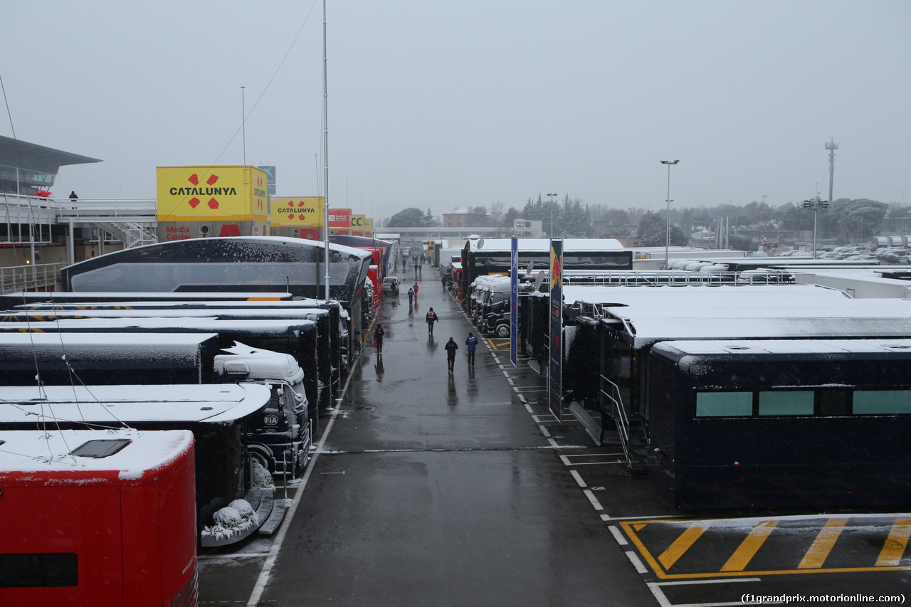 TEST F1 BARCELLONA 28 FEBBRAIO, Snow at the Barcelona F1 test.
28.02.2018.