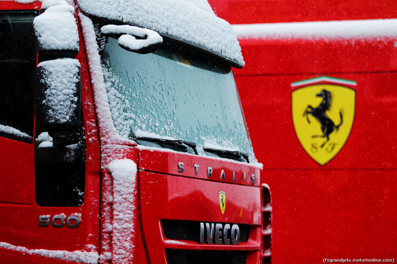 TEST F1 BARCELLONA 28 FEBBRAIO, Ferrari trucks with snow.
28.02.2018.
