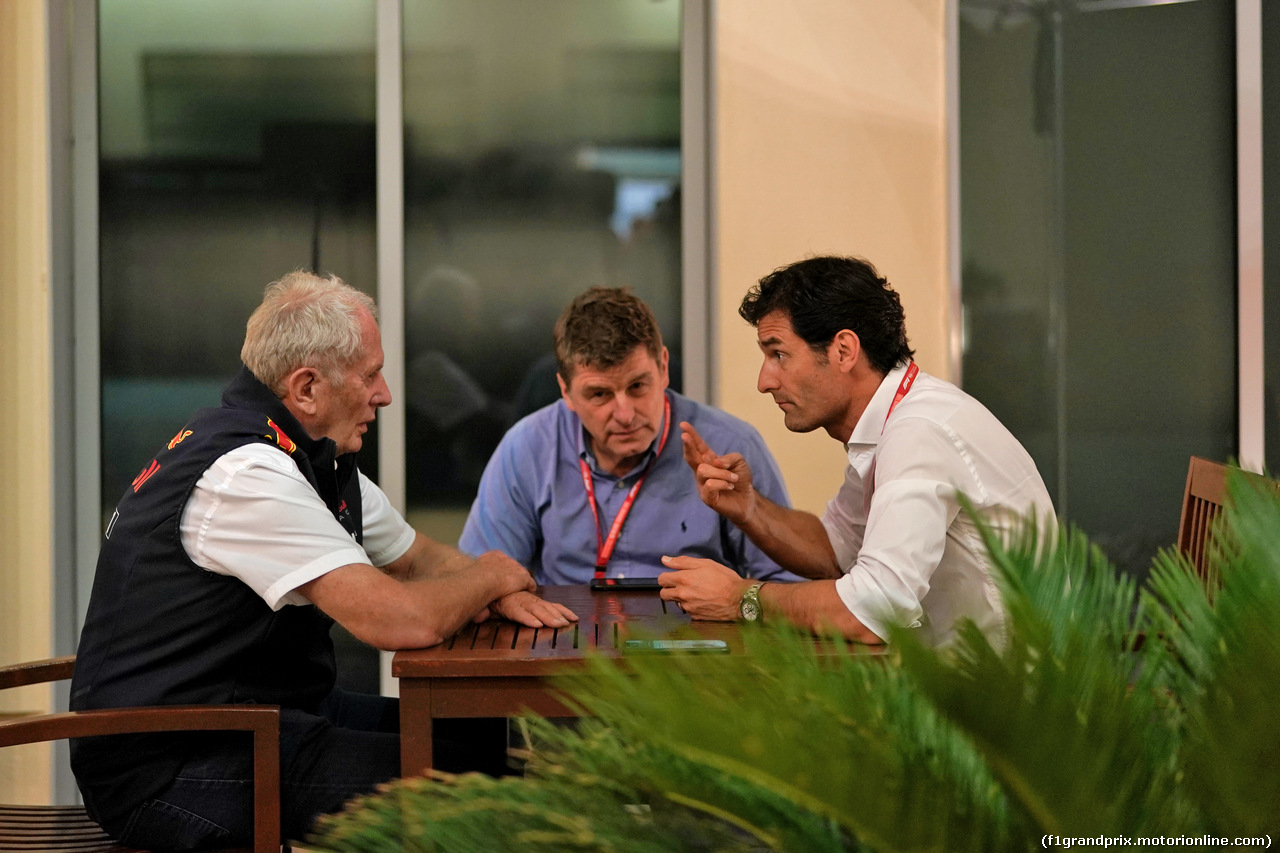GP ABU DHABI, Dr Helmut Marko (AUT) Red Bull Motorsport Consultant with Mark Webber (AUS) Channel 4 Presenter.
01.12.2019.