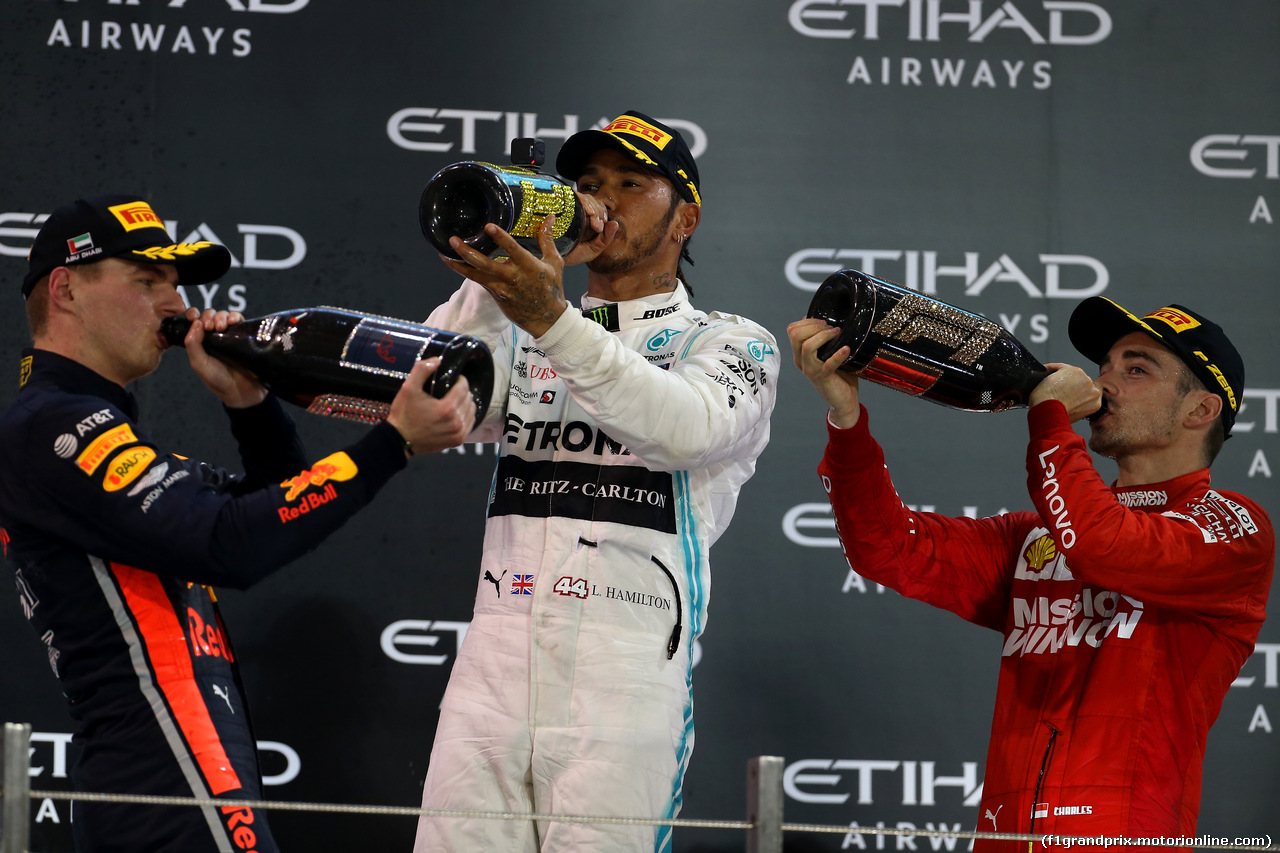 GP ABU DHABI, 1st place Lewis Hamilton (GBR) Mercedes AMG F1 W10, 2nd Max Verstappen (NLD) Red Bull Racing RB15 e 3rd place