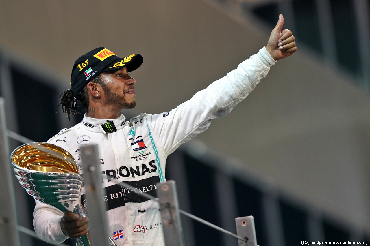 GP ABU DHABI, Gara winner Lewis Hamilton (GBR) Mercedes AMG F1 celebrates on the podium.
01.12.2019.