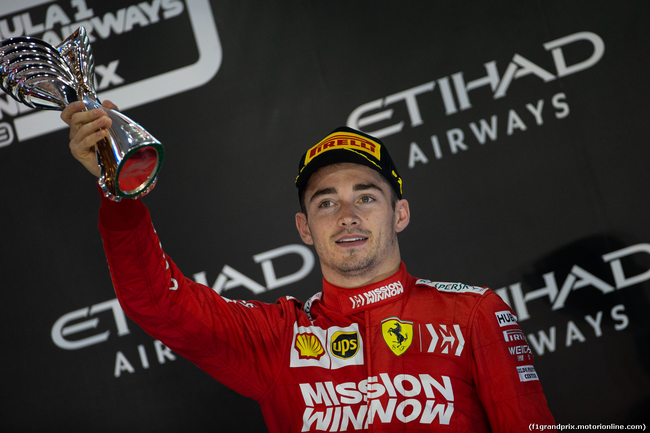 GP ABU DHABI, Charles Leclerc (MON) Ferrari celebrates his third position on the podium.
01.12.2019.