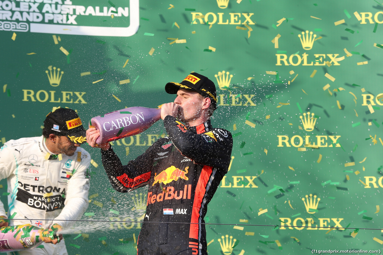 GP AUSTRALIA, 17.03.2019- Podium, winner 3rrrd place Max Verstappen (NED) Red Bull Racing RB15