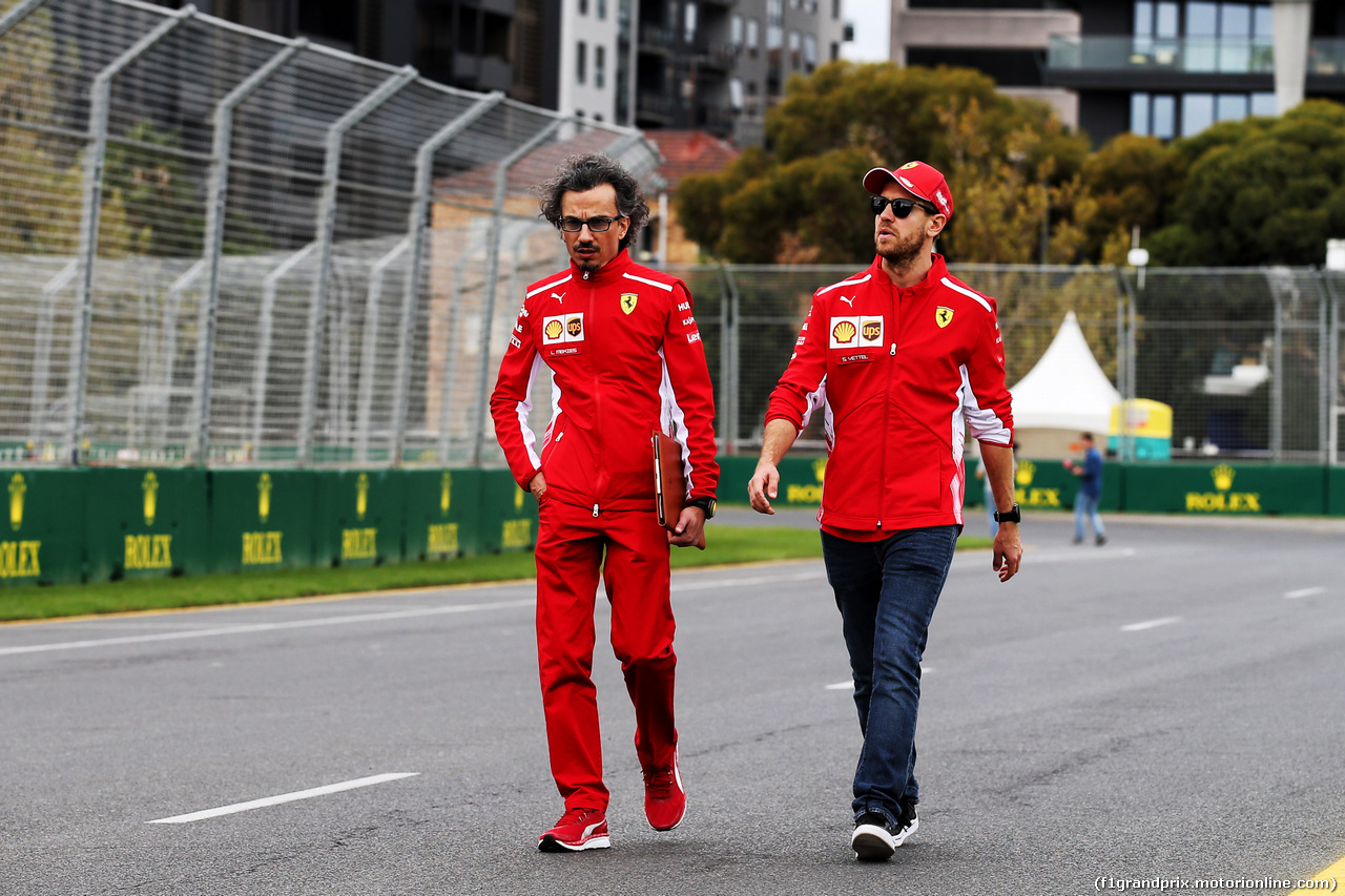 GP AUSTRALIA, Sebastian Vettel (GER) Ferrari walks the circuit with Laurent Mekies (FRA) Ferrari Sporting Director.
13.03.2019.