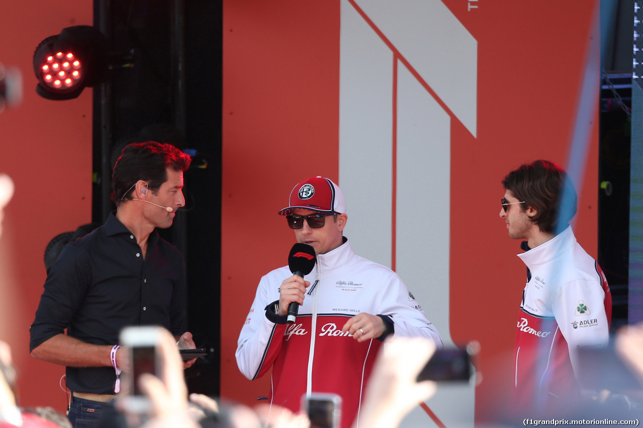 GP AUSTRALIA, 13.03.2019 - Season Launche Event  in Melbourne, L to R Kimi Raikkonen (FIN) Alfa Romeo Racing C38 e Antonio Giovinazzi (ITA) Alfa Romeo Racing C38