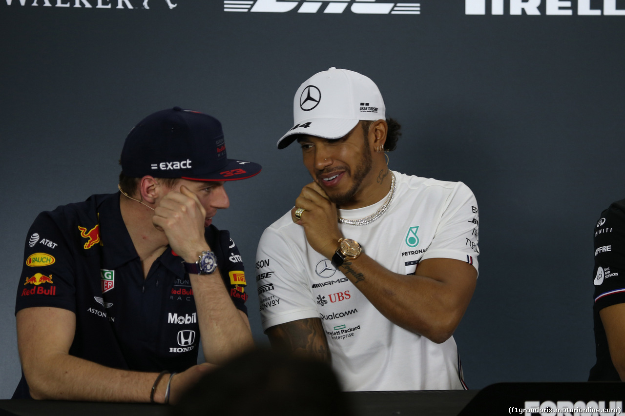 GP AUSTRALIA, 14.03.2019- Official Fia press conference,  L to R Max Verstappen (NED) Red Bull Racing RB15 e Lewis Hamilton (GBR) Mercedes AMG F1 W10 EQ Power