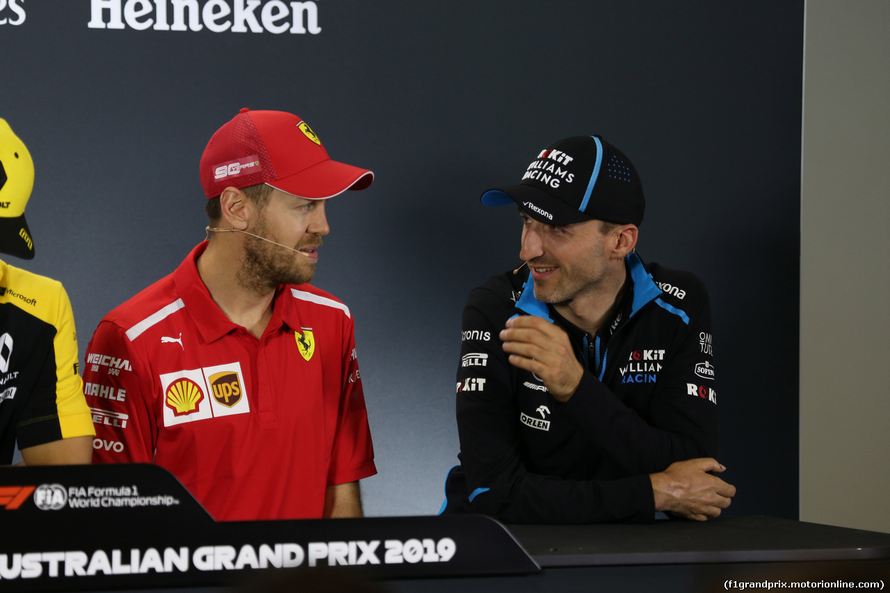 GP AUSTRALIA, 14.03.2019- Official Fia press conference,  L TO r Sebastian Vettel (GER) Ferrari SF90 AND Robert Kubica (POL) Williams F1 FW42
