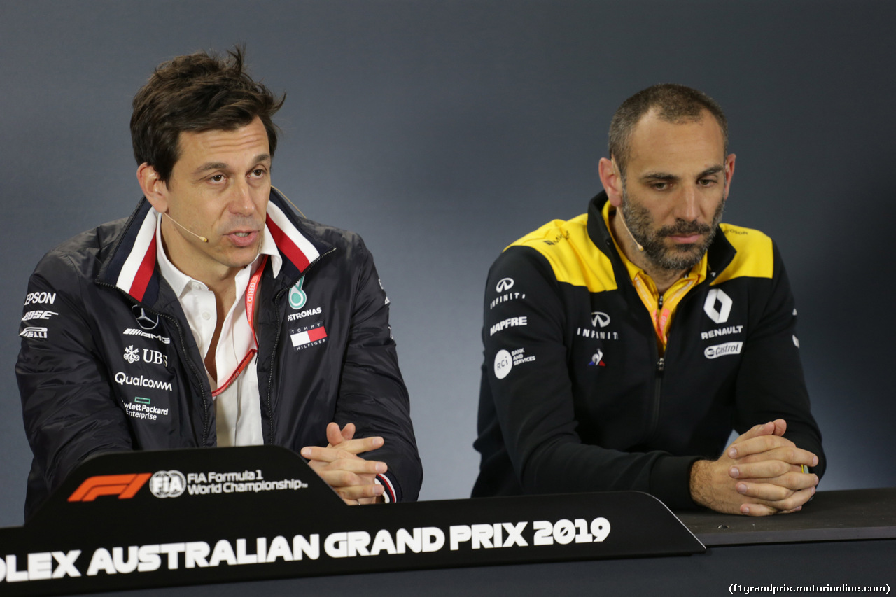 GP AUSTRALIA, 15.03.2019- Official Fia press conference, L to R Toto Wolff (AUT) Sporting Director Mercedes-Benz e Cyril Abiteboul (FRA) Renault Sport F1 Managing Director