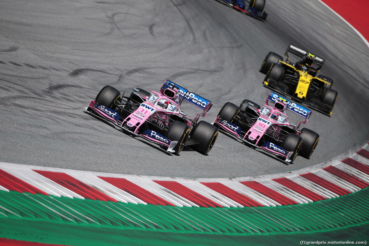 GP AUSTRIA, 30.06.2019 - Gara, Sergio Perez (MEX) Racing Point F1 Team RP19 e Lance Stroll (CDN) Racing Point F1 Team RP19
