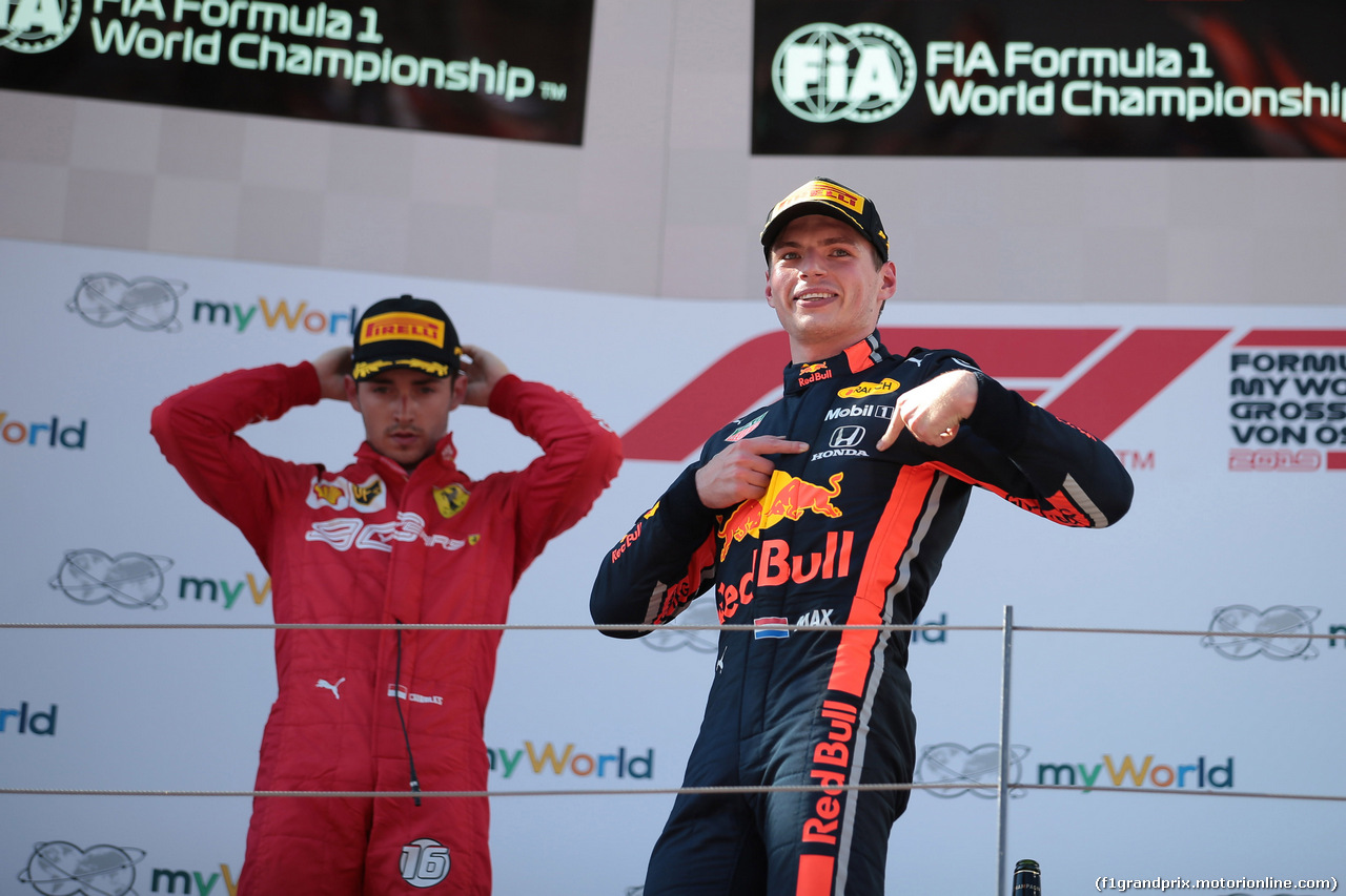 GP AUSTRIA, 30.06.2019 - Gara, 2nd place Charles Leclerc (MON) Ferrari SF90 e Max Verstappen (NED) Red Bull Racing RB15 vincitore