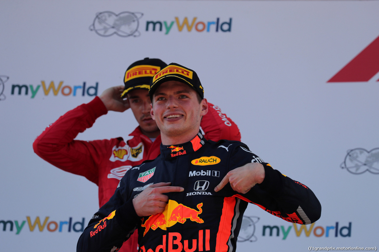 GP AUSTRIA, 30.06.2019 - Gara, Max Verstappen (NED) Red Bull Racing RB15 vincitore e 2nd place Charles Leclerc (MON) Ferrari SF90