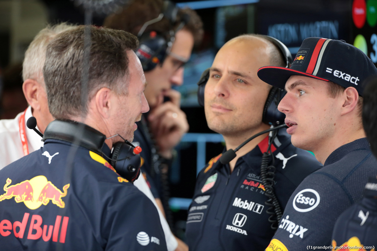 GP AUSTRIA, 28.06.2019 - Prove Libere 2, Christian Horner (GBR), Red Bull Racing Team Principal e Max Verstappen (NED) Red Bull Racing RB15