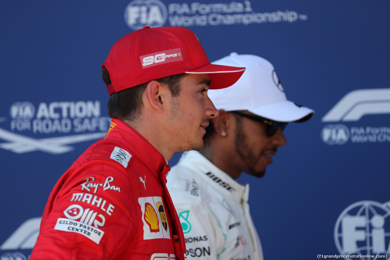 GP AUSTRIA, 29.06.2019 - Qualifiche, Charles Leclerc (MON) Ferrari SF90 pole position e 2nd place Lewis Hamilton (GBR) Mercedes AMG F1 W10