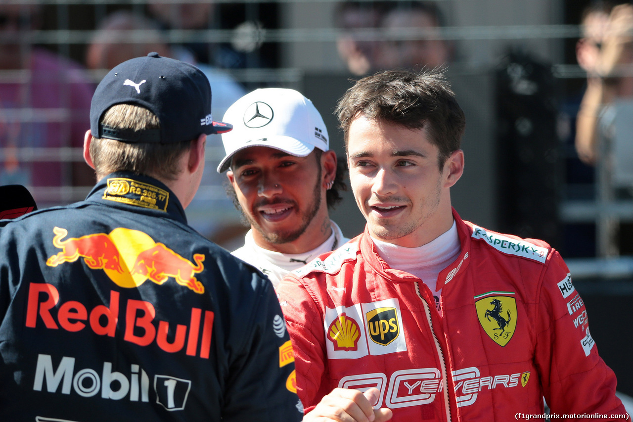 GP AUSTRIA, 29.06.2019 - Qualifiche, 3rd place Max Verstappen (NED) Red Bull Racing RB15, 2nd place Lewis Hamilton (GBR) Mercedes AMG F1 W10 e Charles Leclerc (MON) Ferrari SF90 pole position