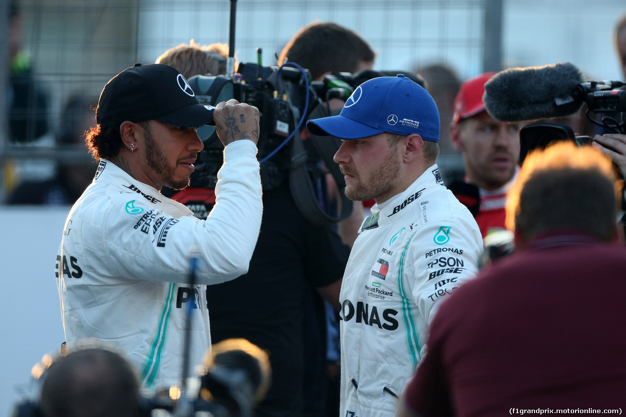 GP AZERBAIJAN, 27.04.2019 - Qualifiche, 2nd place Lewis Hamilton (GBR) Mercedes AMG F1 W10 e Valtteri Bottas (FIN) Mercedes AMG F1 W010 pole position