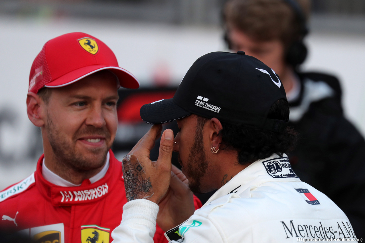 GP AZERBAIJAN, 27.04.2019 - Qualifiche, 3rd place Sebastian Vettel (GER) Ferrari SF90 e 2nd place Lewis Hamilton (GBR) Mercedes AMG F1 W10