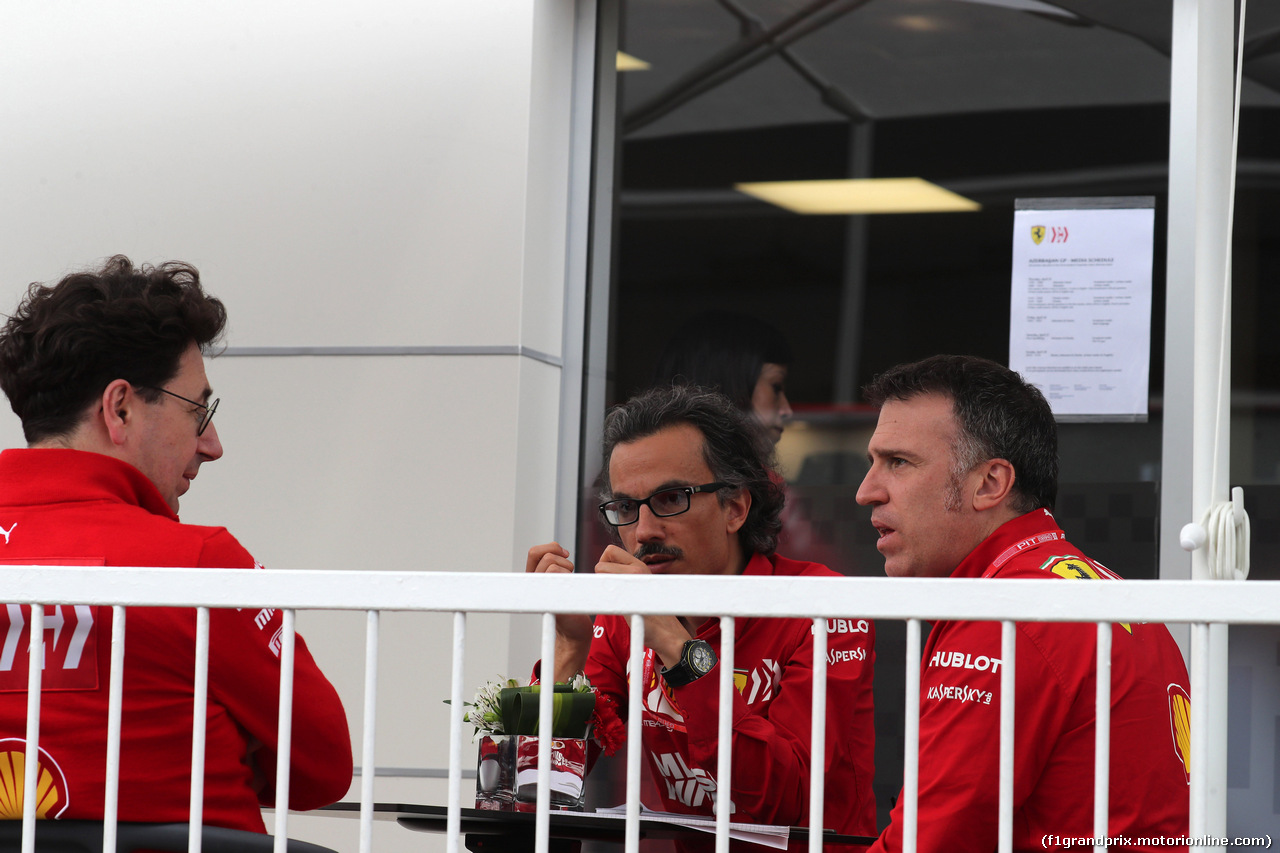 GP AZERBAIJAN, 25.04.2019 - (L-R) Mattia Binotto (ITA) Ferrari Team Principal e Laurent Mekies (FRA) Ferrari Sporting Director