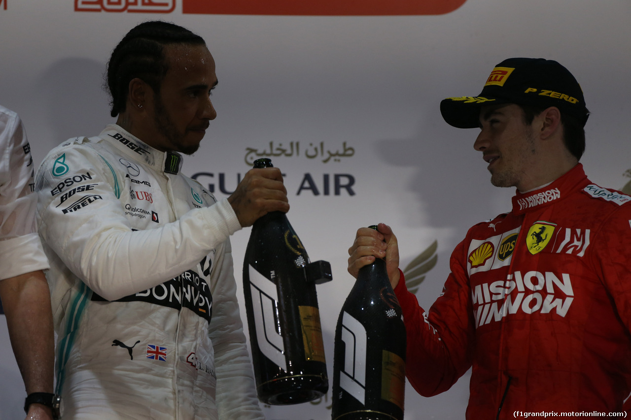 GP BAHRAIN, 31.03.2019- podium, winner Lewis Hamilton (GBR) Mercedes AMG F1 W10 EQ Power, 3rd place Charles Leclerc (MON) Ferrari SF90