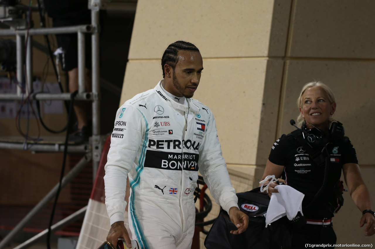 GP BAHRAIN, 30.03.2019- Qualifiche Parc ferme Lewis Hamilton (GBR) Mercedes AMG F1 W10 EQ Power