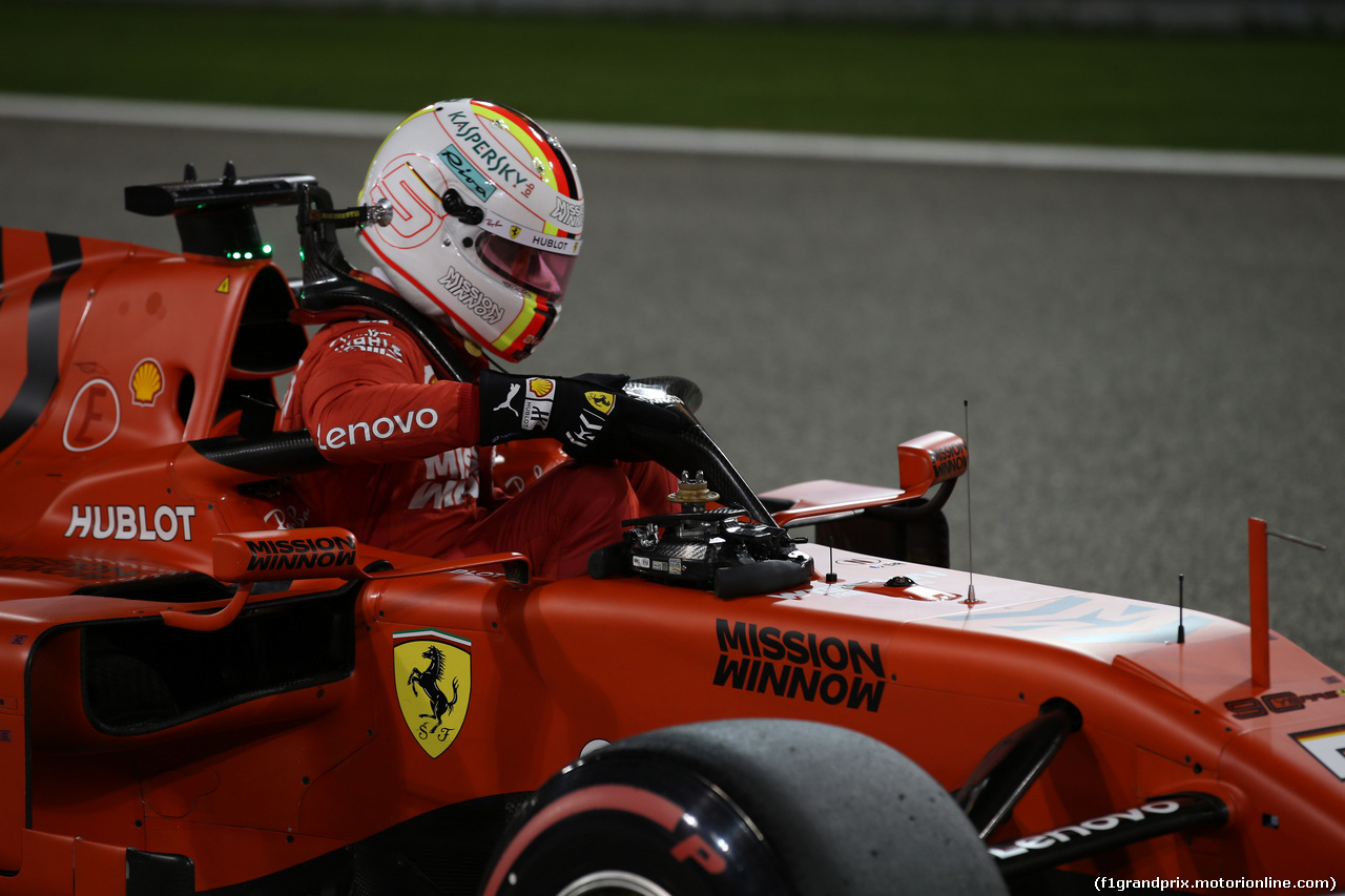 GP BAHRAIN, 30.03.2019- Qualifiche Parc ferme Sebastian Vettel (GER) Ferrari SF90