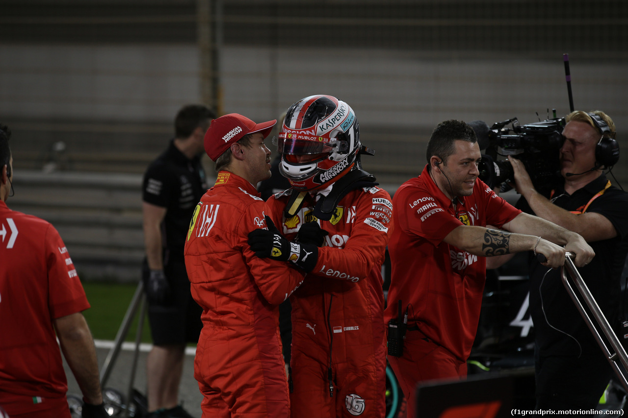 GP BAHRAIN, 30.03.2019- Parc ferme,  Charles Leclerc (MON) Ferrari SF90 e Sebastian Vettel (GER) Ferrari SF90