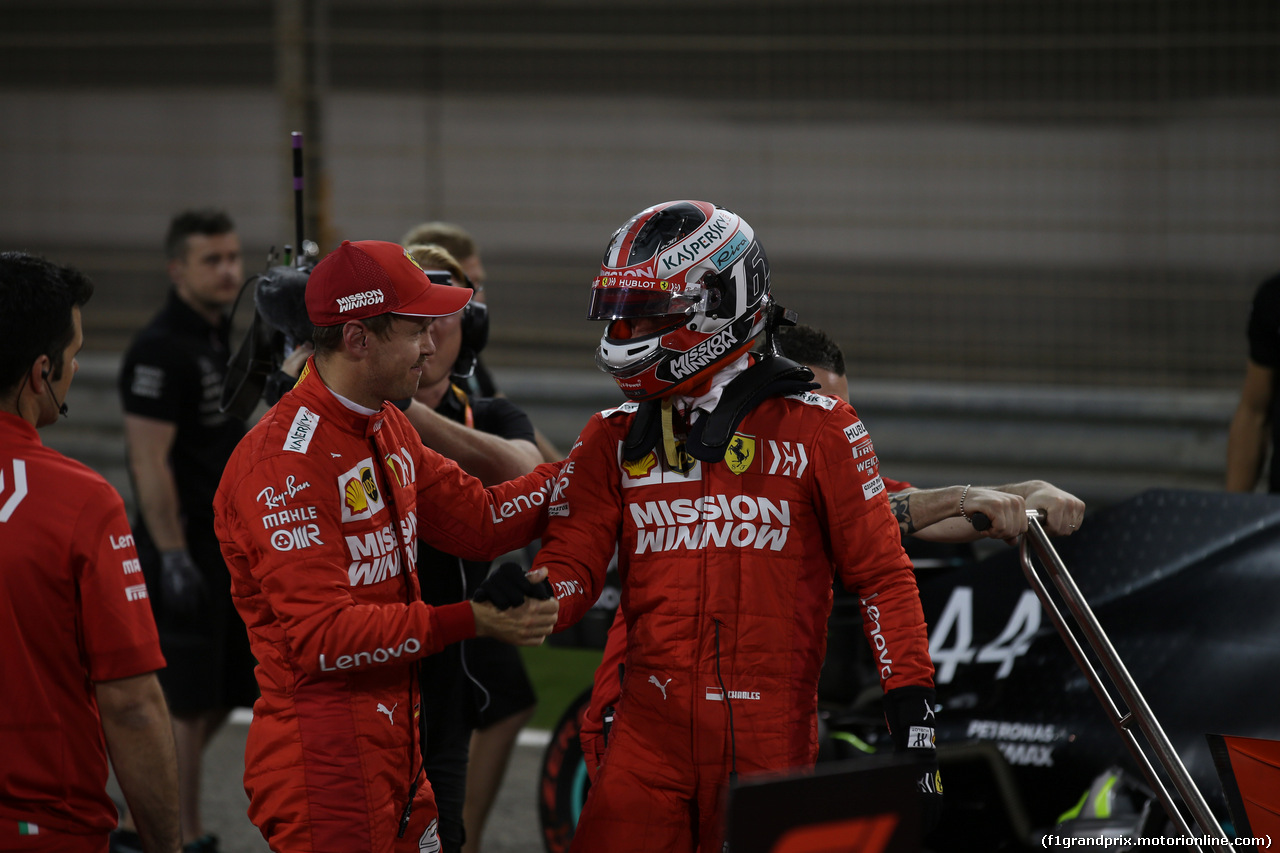 GP BAHRAIN, 30.03.2019- Parc ferme,  Charles Leclerc (MON) Ferrari SF90 e Sebastian Vettel (GER) Ferrari SF90