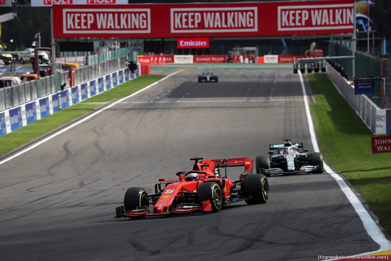 GP BELGIO, 01.09.2019 - Gara, Sebastian Vettel (GER) Ferrari SF90 e Lewis Hamilton (GBR) Mercedes AMG F1 W10