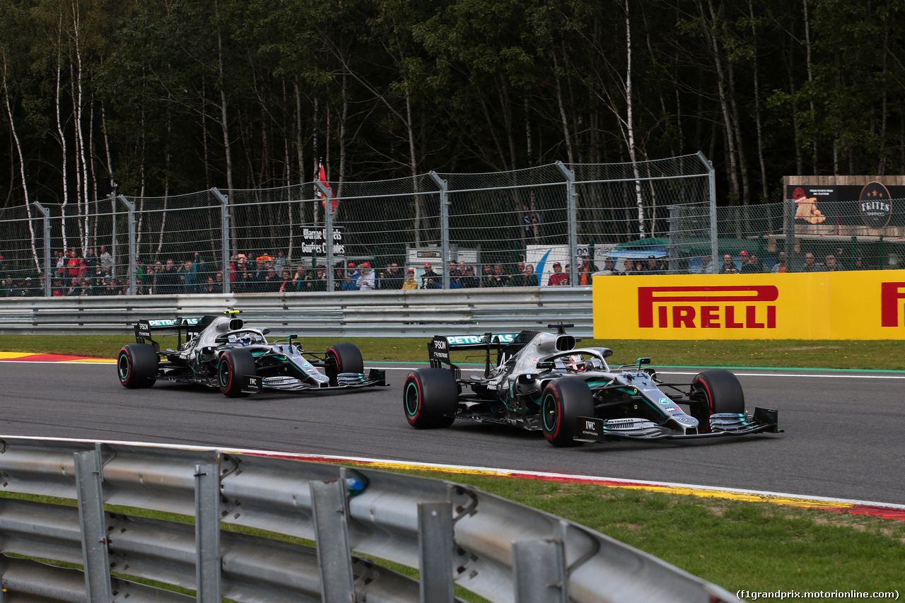 GP BELGIO, 01.09.2019 - Gara, Valtteri Bottas (FIN) Mercedes AMG F1 W010 e Lewis Hamilton (GBR) Mercedes AMG F1 W10