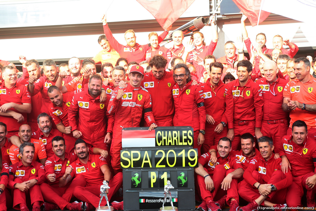 GP BELGIO, 01.09.2019 - Gara, Festeggiamenti, Charles Leclerc (MON) Ferrari SF90 vincitore