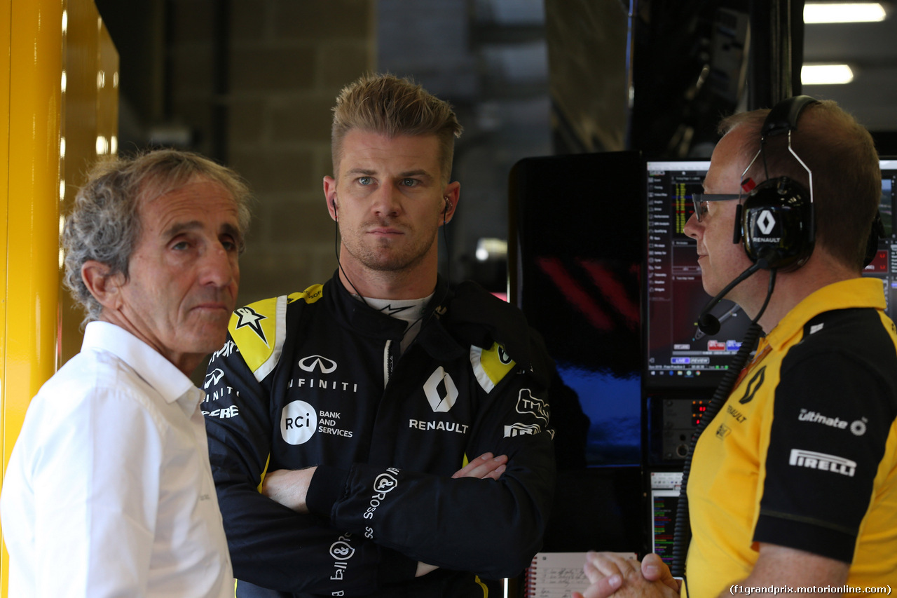 GP BELGIO, 31.08.2019 - Prove Libere 3, Alain Prost (FRA) Renault Sport F1 Team Special Advisor e Nico Hulkenberg (GER) Renault Sport F1 Team RS19