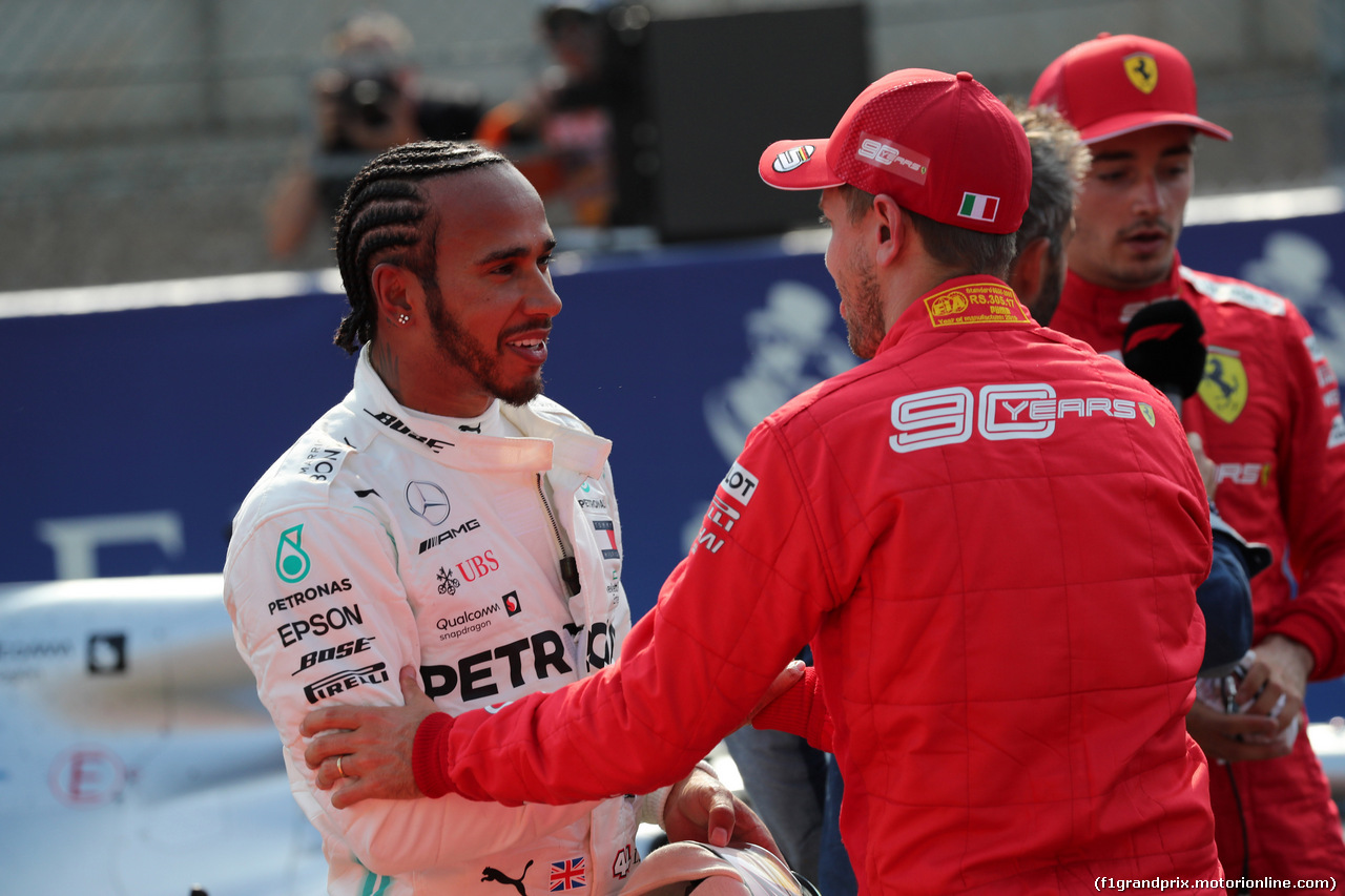 GP BELGIO, 31.08.2019 - Qualifiche, 3rd place Lewis Hamilton (GBR) Mercedes AMG F1 W10 e 2nd place Sebastian Vettel (GER) Ferrari SF90