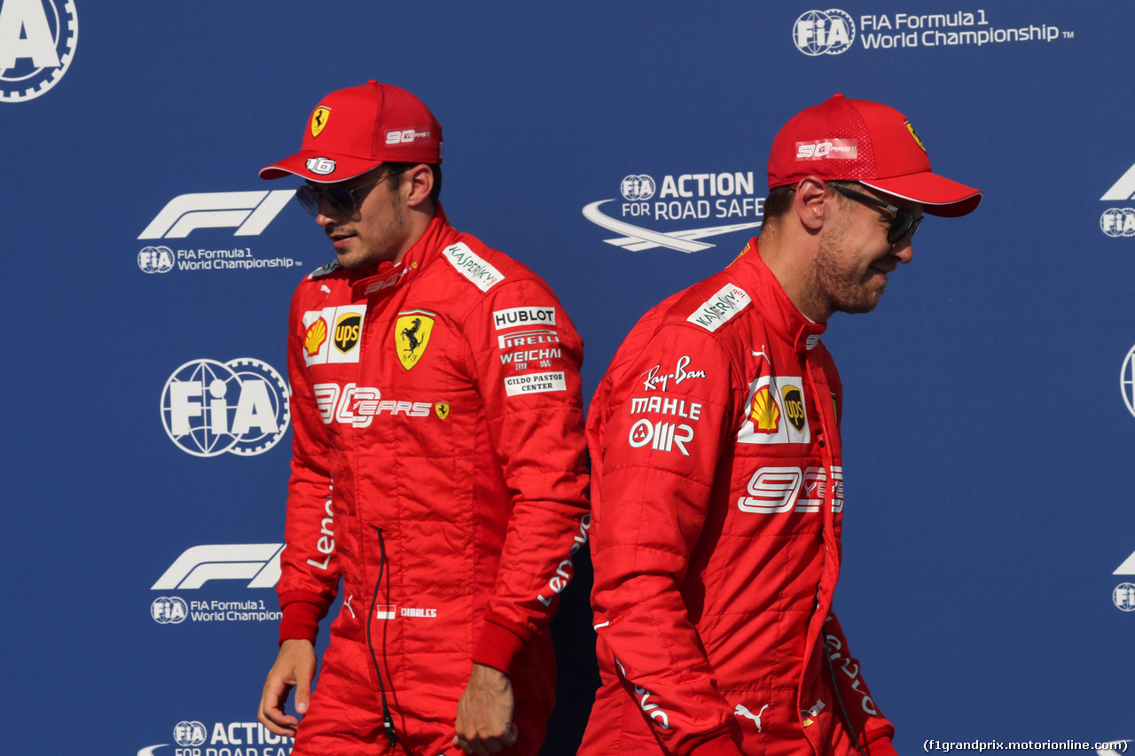 GP BELGIO, 31.08.2019 - Qualifiche, Charles Leclerc (MON) Ferrari SF90 pole position e 2nd place Sebastian Vettel (GER) Ferrari SF90