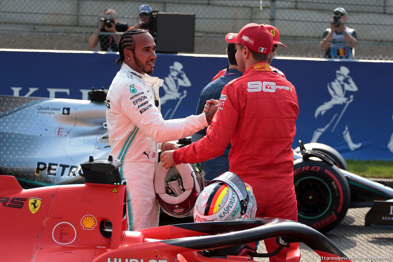 GP BELGIO, 31.08.2019 - Qualifiche, 3rd place Lewis Hamilton (GBR) Mercedes AMG F1 W10 e 2nd place Sebastian Vettel (GER) Ferrari SF90