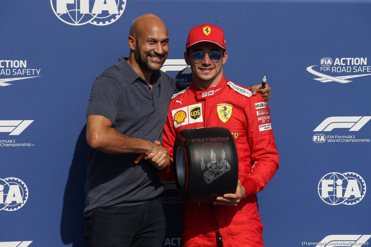 GP BELGIO, 31.08.2019 - Qualifiche, Charles Leclerc (MON) Ferrari SF90 pole position with Keegan-Michael Key (USA) Actor